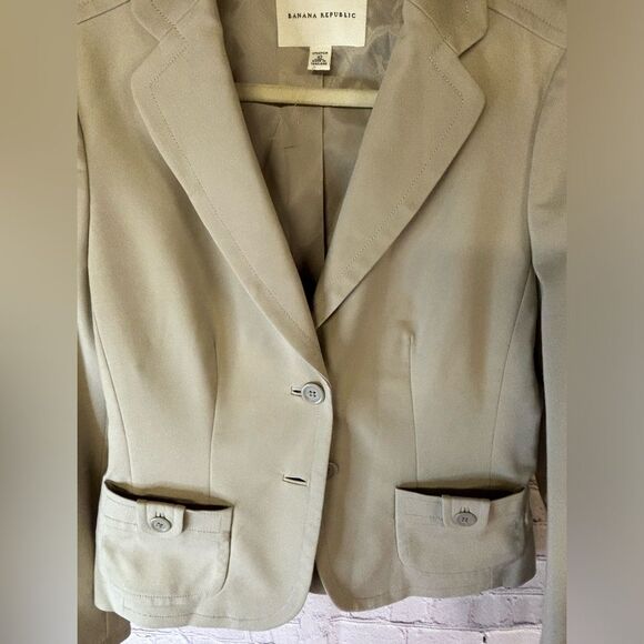 Banana Republic Khaki Classic Academia Collegiate Preppy Stretch Blazer Size 10 - Picture 4 of 13